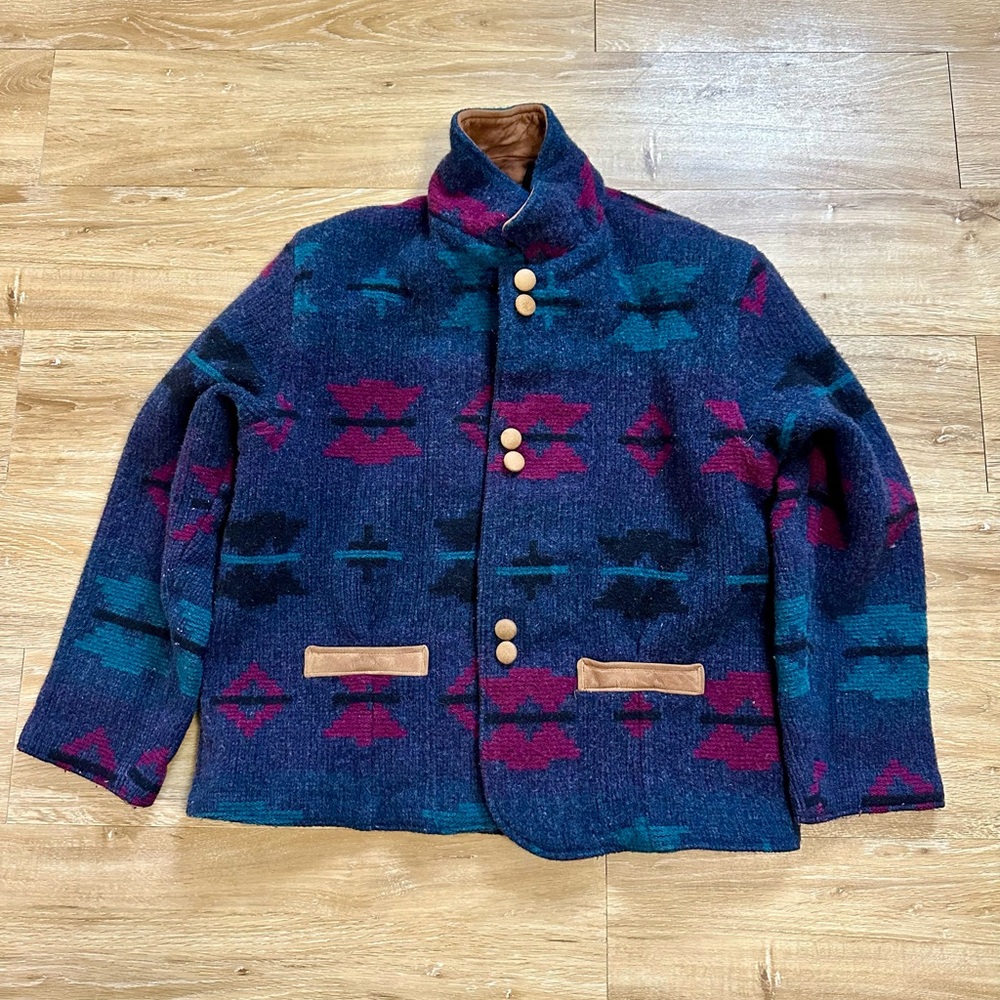 Vintage Style Aztec Patterned Jacket Warm Wool Winter Jacket Womens L